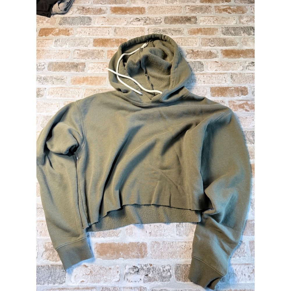 Wild Fable Olive Green Cropped Hoodie Sweatshirt Raw Hem Small